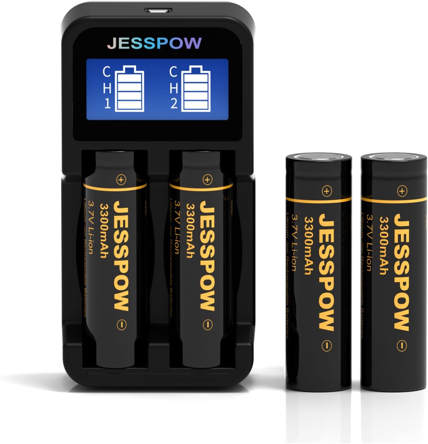 18650 4 Pack 3.7V Rechargeable Battery with Charger JESSPOW BATTERY 18650 4 Pack 3.7V Rechargeable Battery with Charger JESSPOW BATTERY