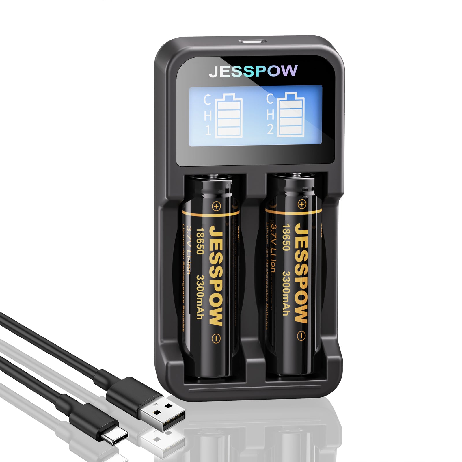 18650 2 Pack 3.7V Rechargeable Battery with Charger