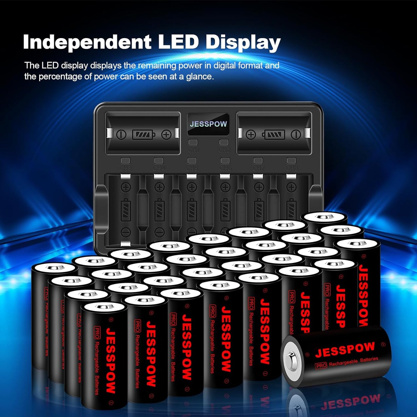 CR123A 32 Pack 3.7V Rechargeable Battery with Charger