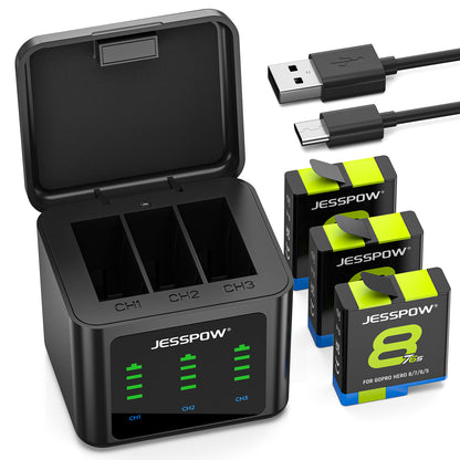 Battery for GoPro Hero 8/7/6/5 and 3-Channel LED USB Charger -3Pack
