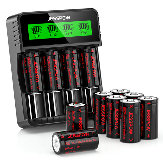 CR123A 12 Pack 3.7V Rechargeable Battery with Charger
