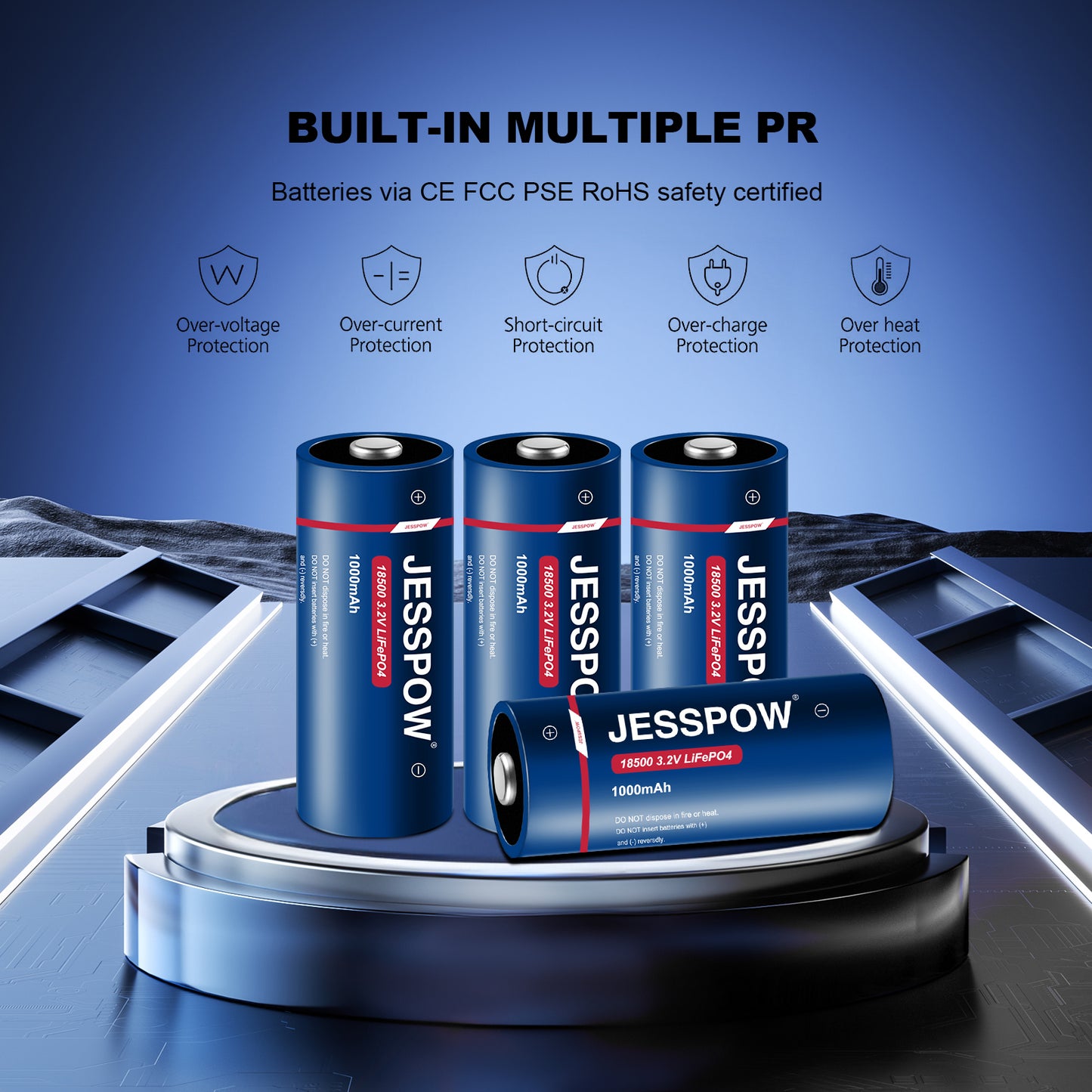 18500 Rechargeable Solar Battery 3.2V - 2 Pack