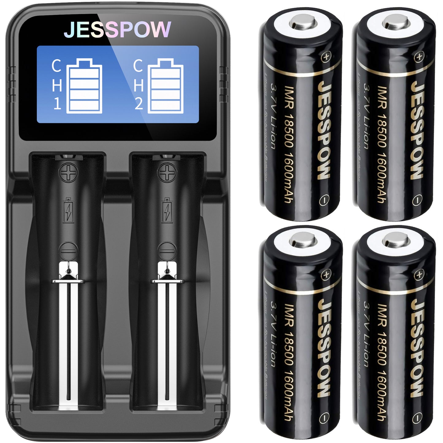 18500 4 Pack 3.7V Rechargeable Battery with Charger