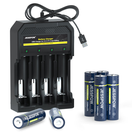18650 6 Pack Button Top Rechargeable Battery with 4 Slot-Charger