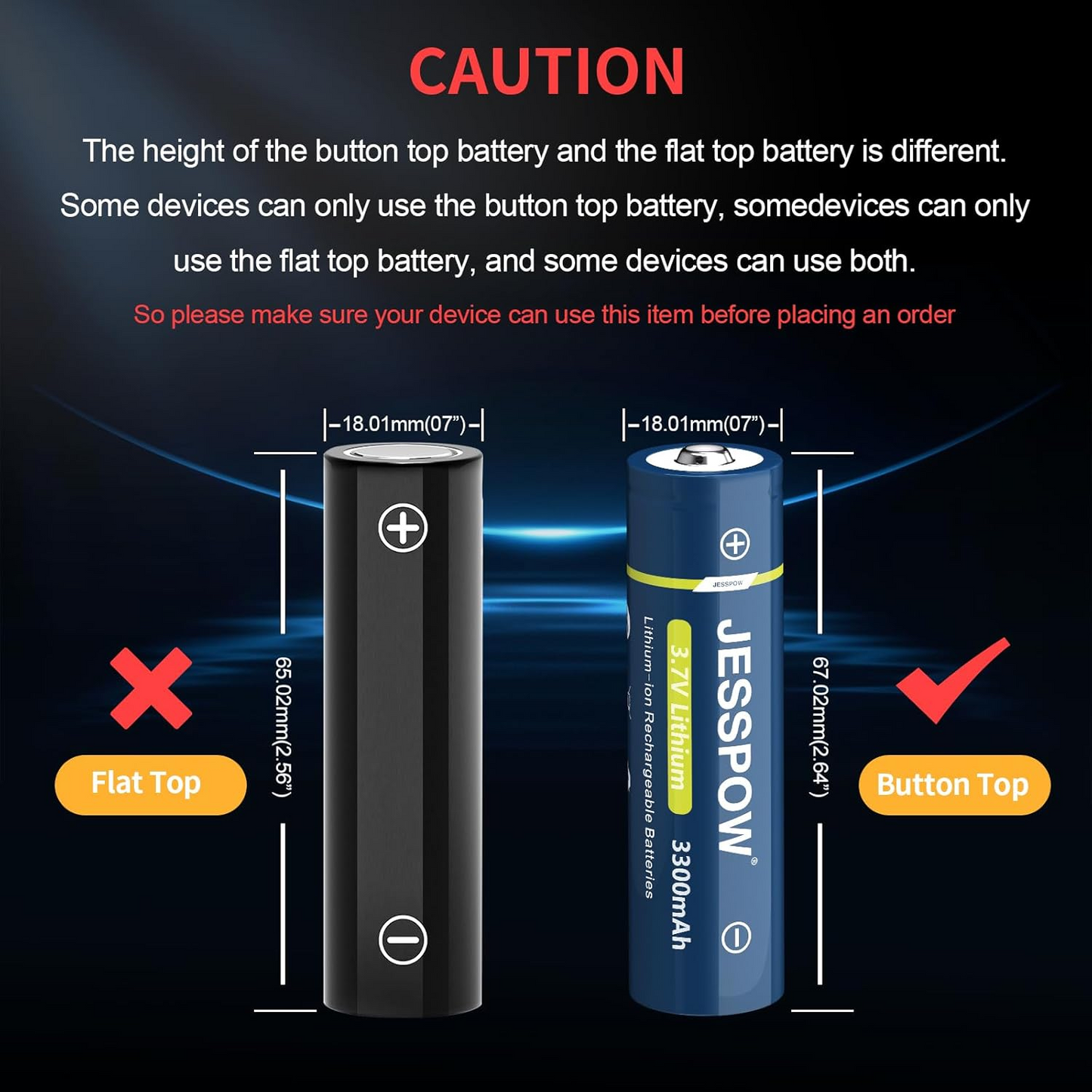 18650 Button Top Rechargeable Battery - 4 Pack