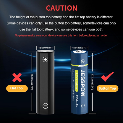 18650 Button Top Rechargeable Battery - 4 Pack