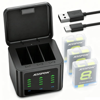 Battery for GoPro Hero 8/7/6/5 and 3-Channel LED USB Charger -3Pack
