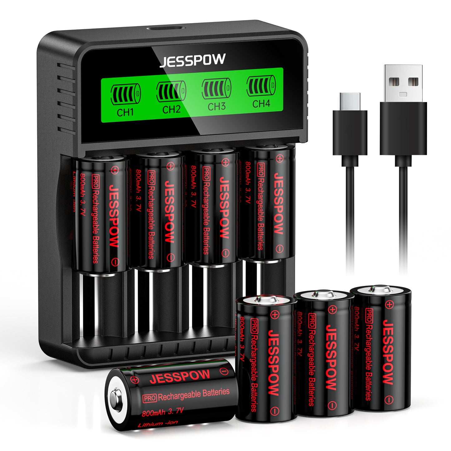 CR123A 8 Pack 3.7V Rechargeable Battery with Charger