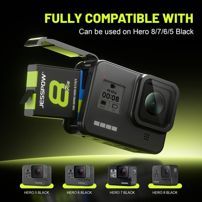 Battery for GoPro Hero 8/7/6/5 and 3-Channel LED USB Charger -3Pack