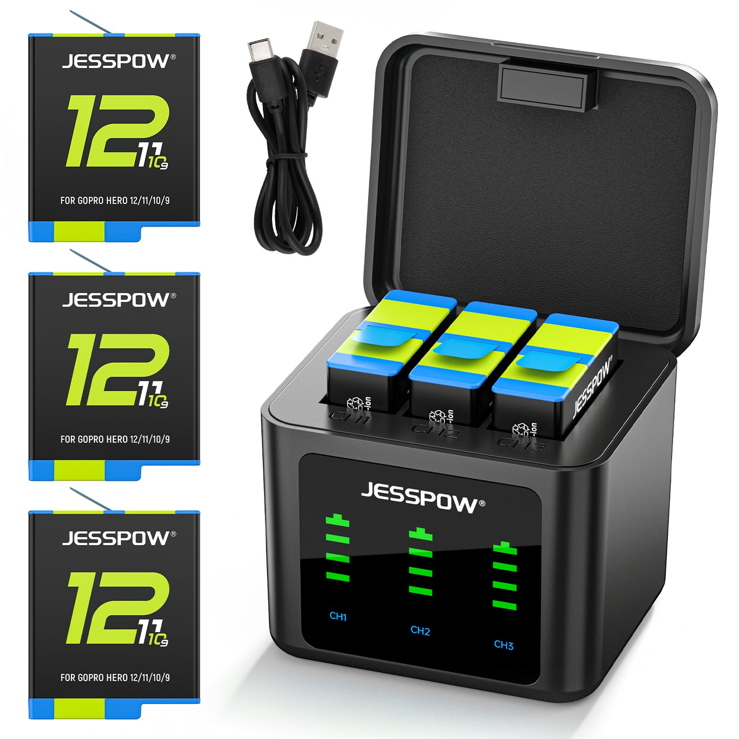 Battery Charger for GoPro Hero 12 11 10 9-3Pack