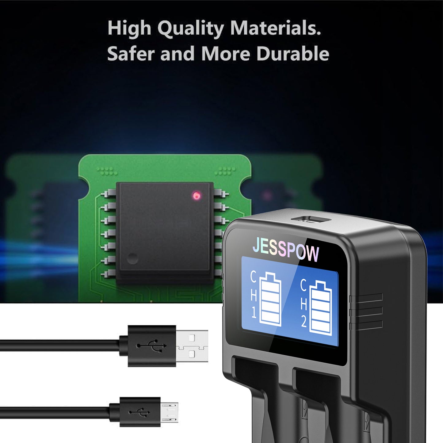 18500 4 Pack 3.7V Rechargeable Battery with Charger