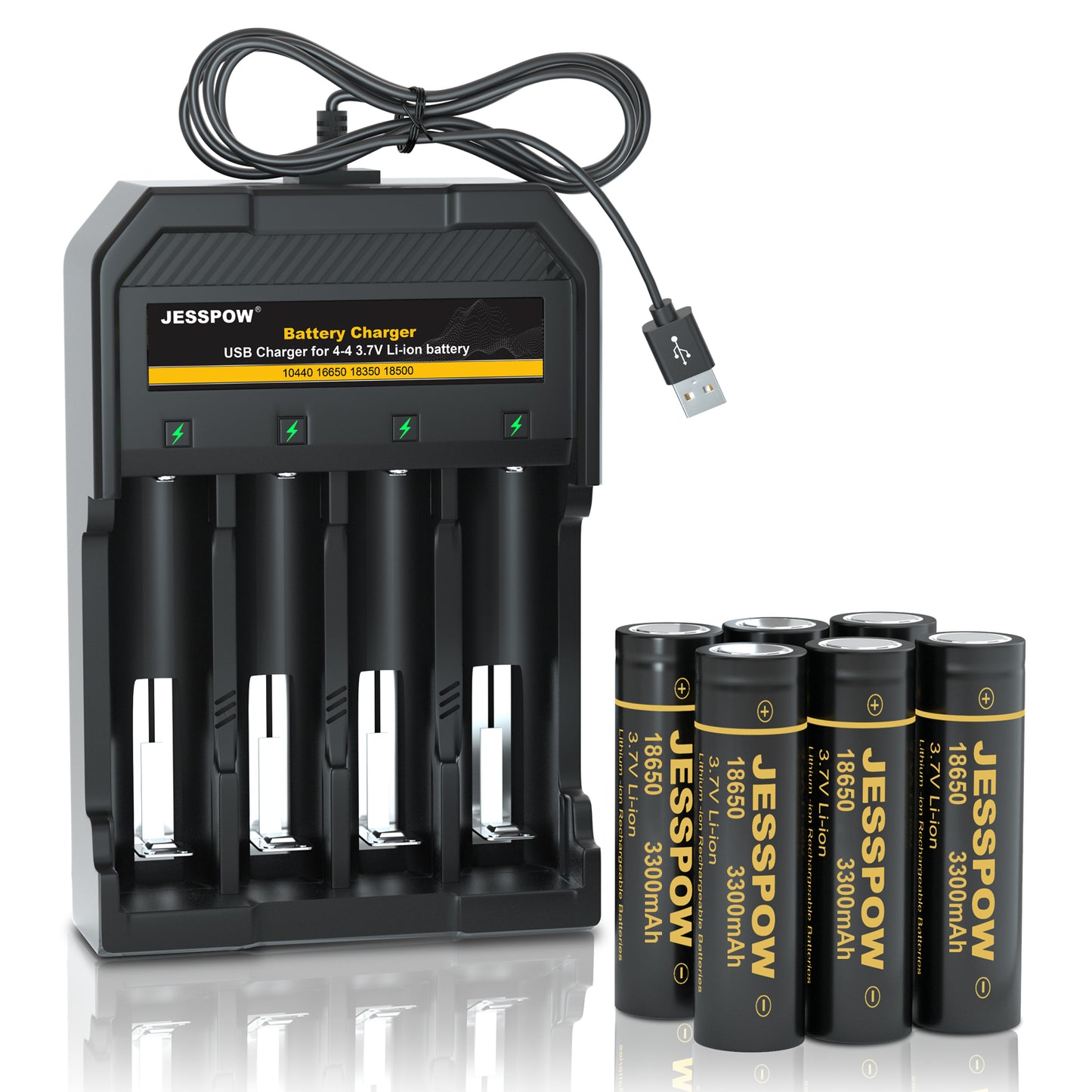 18650 6 Pack 3.7V Rechargeable Battery with 4 Slot-Charger