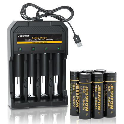 18650 6 Pack 3.7V Rechargeable Battery with 4 Slot-Charger