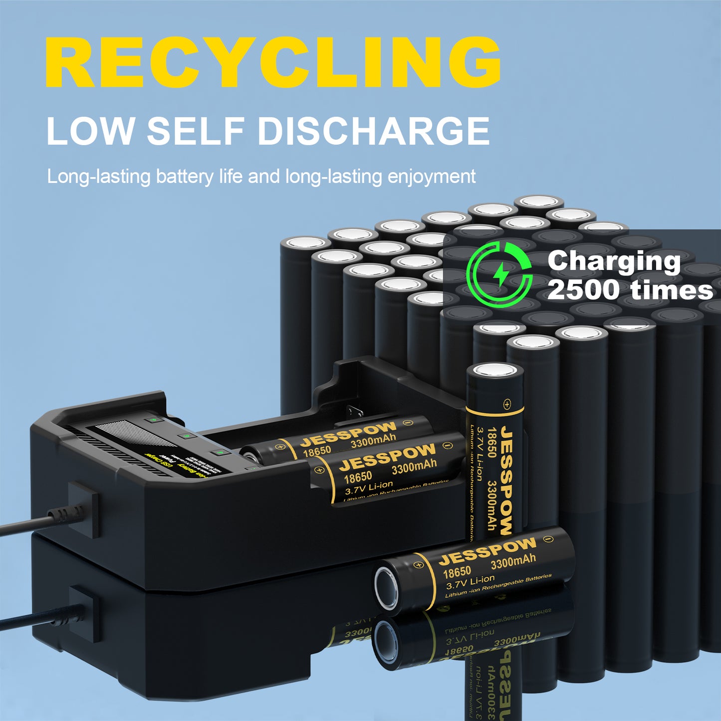 18650 2 Pack 3.7V Rechargeable Battery with Charger