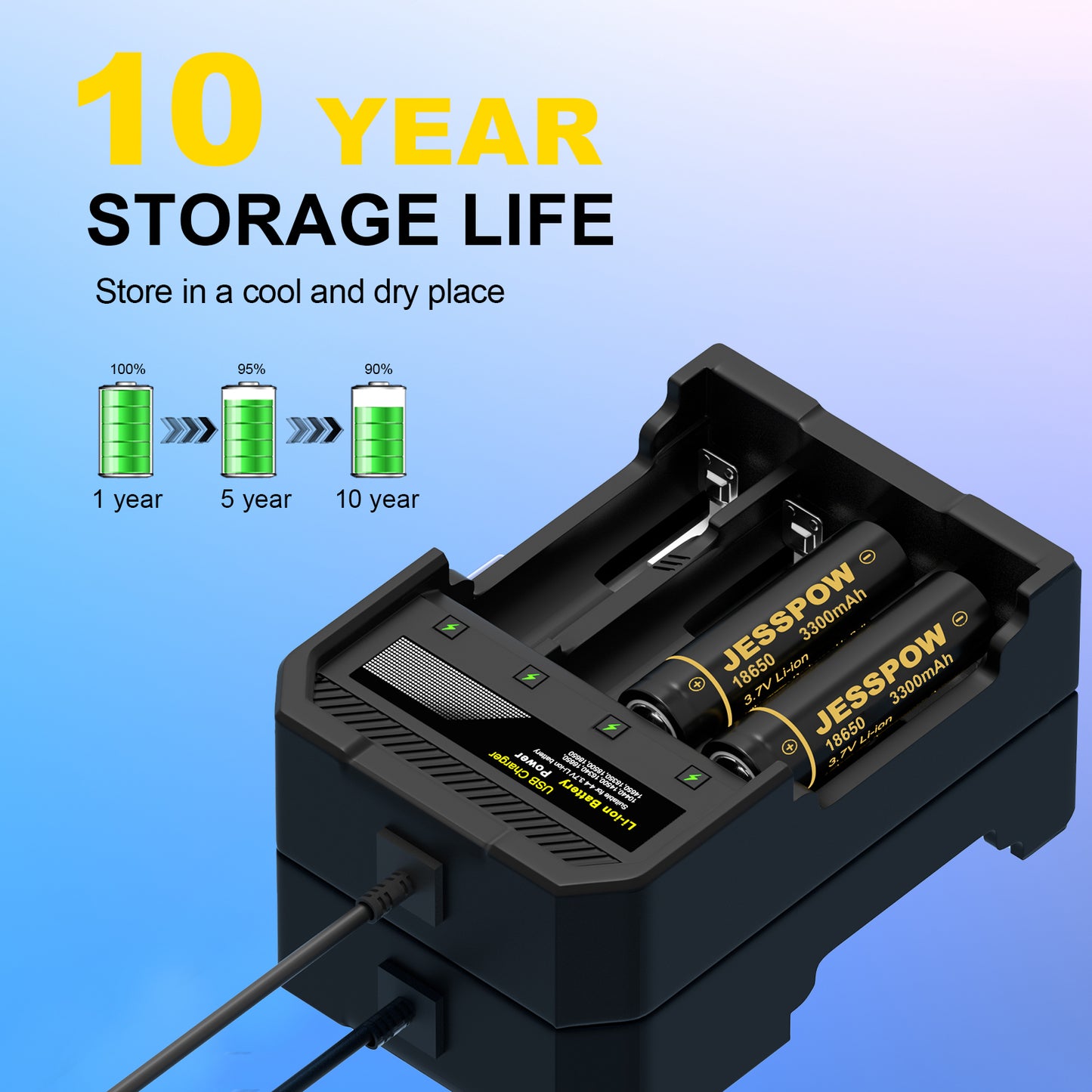 18650 4 Pack 3.7V Rechargeable Battery with 4 Slot-Charger