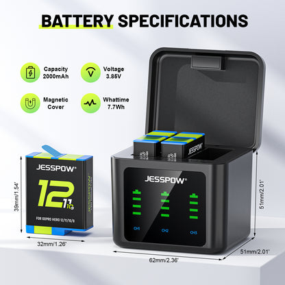 Battery Charger for GoPro Hero 12 11 10 9-3Pack