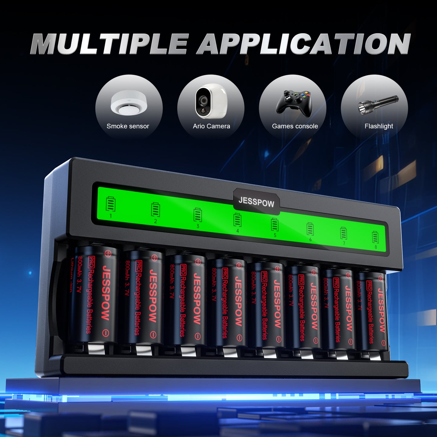 CR123A 32 Pack 3.7V Rechargeable Battery with Charger