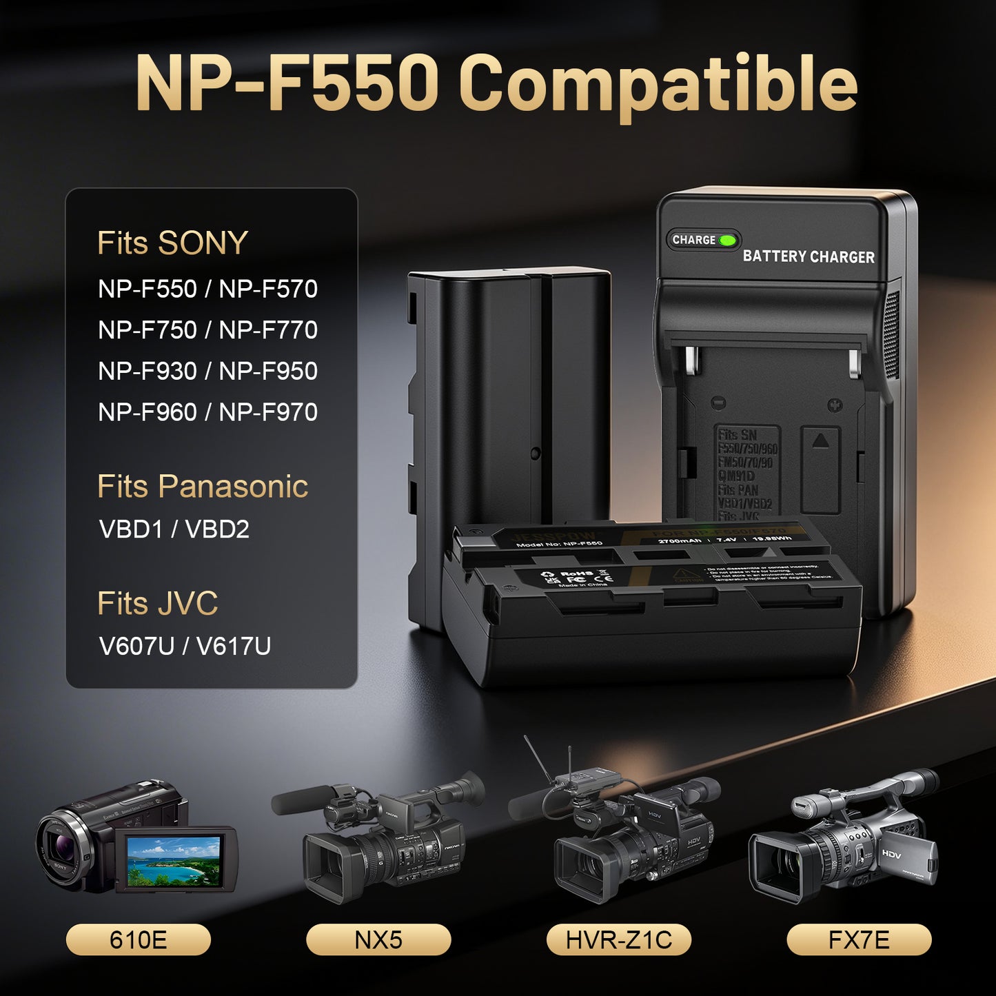 NP-F550 Battery and Wall Charger-2Pack
