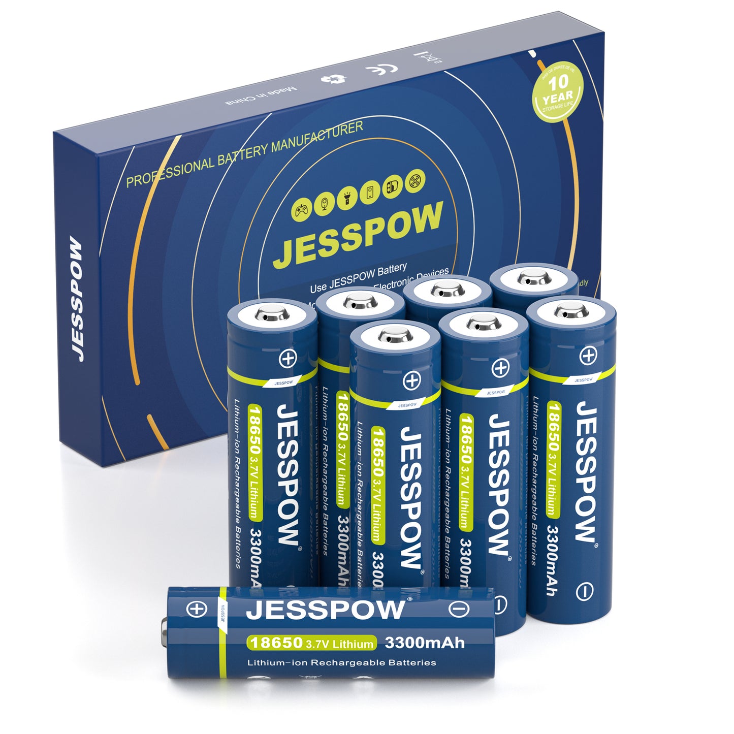 18650 Button Top Rechargeable Battery - 8 Pack