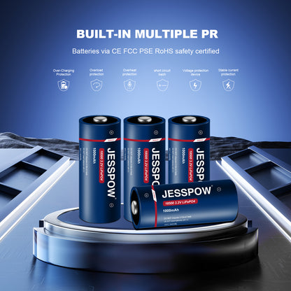 18500 Rechargeable Solar Battery 3.2V - 2 Pack