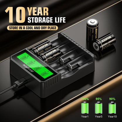 CR2 8 Pack 3.7V Rechargeable Battery with Charger
