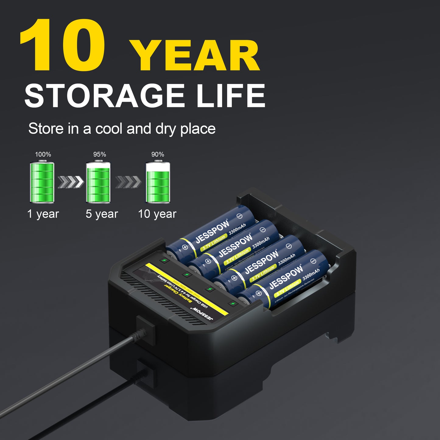 18650 4 Pack Button Top Rechargeable Battery with 4 Slot-Charger