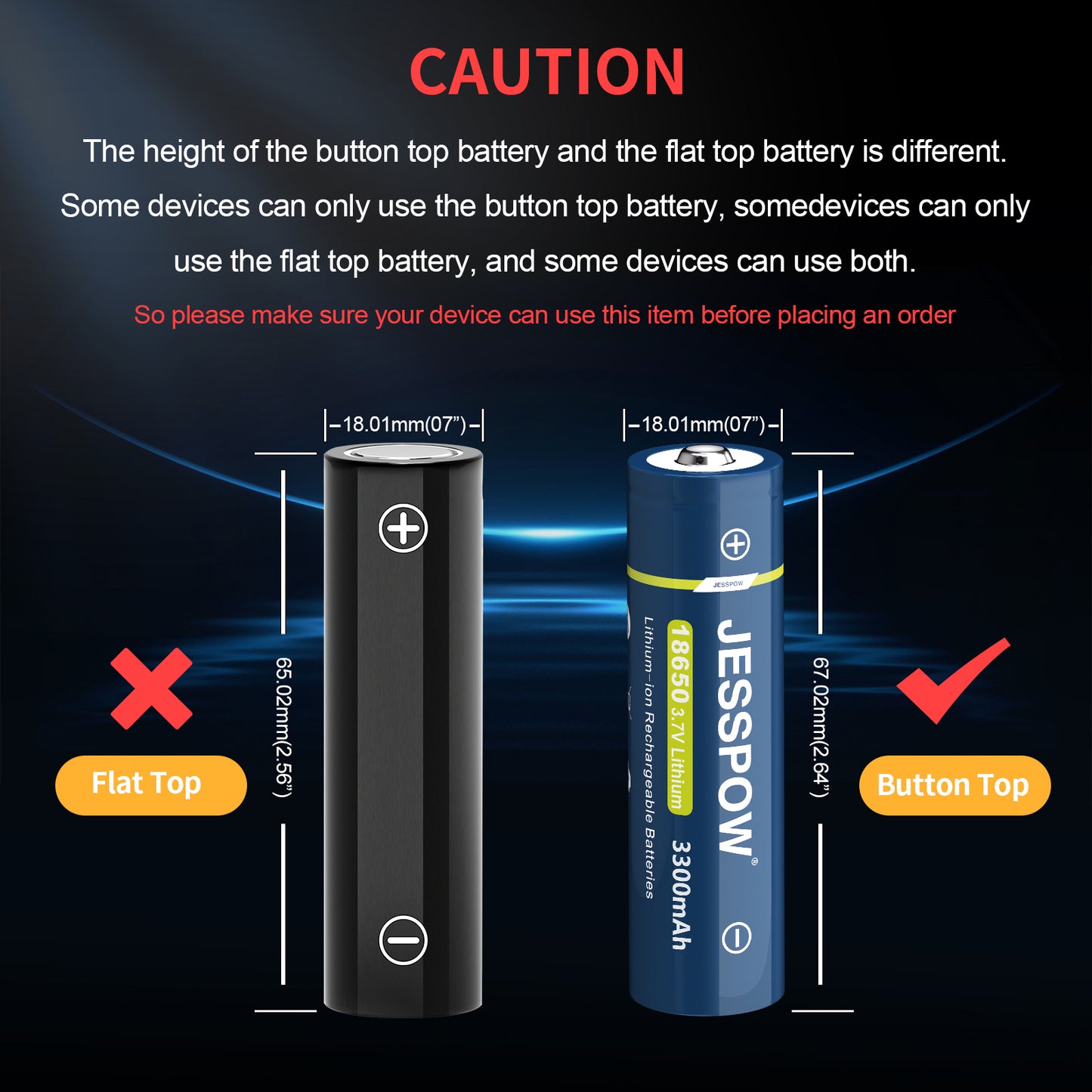 18650 Button Top Rechargeable Battery - 4 Pack