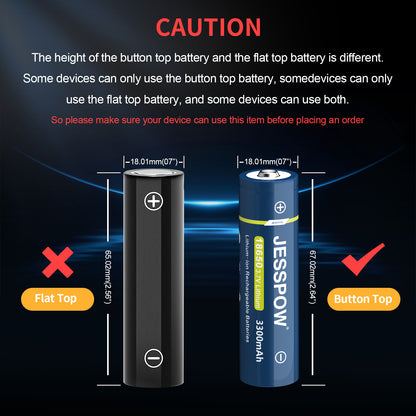 18650 Button Top Rechargeable Battery - 4 Pack