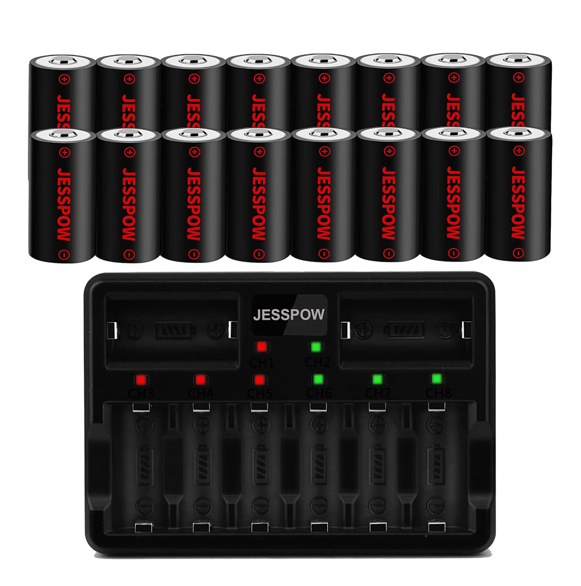 CR123A 16 Pack 3.7V Rechargeable Battery with Charger