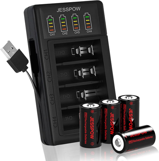 CR123A 4 Pack 3.7V Rechargeable Battery with Charger