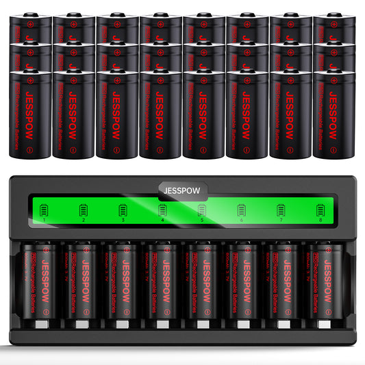 CR123A 32 Pack 3.7V Rechargeable Battery with Charger