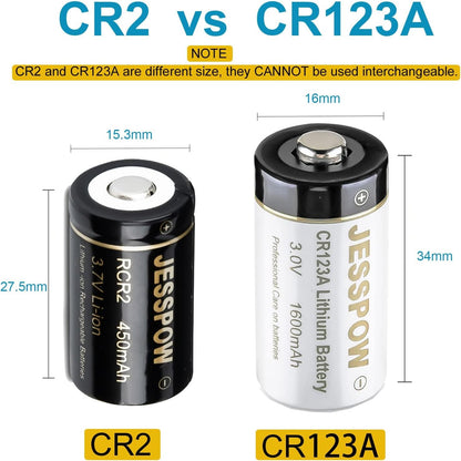 CR2 8 Pack 3.7V Rechargeable Battery with Charger