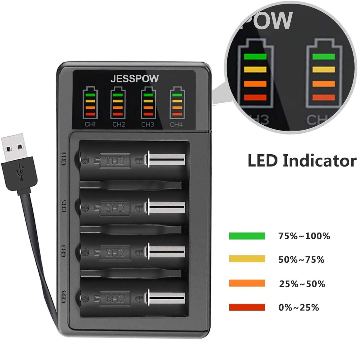 CR2 8 Pack 3.7V Rechargeable Battery with Charger