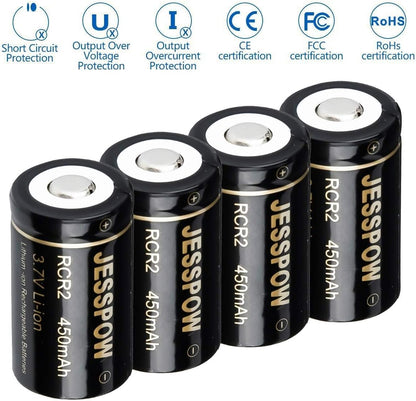 CR2 8 Pack 3.7V Rechargeable Battery with Charger