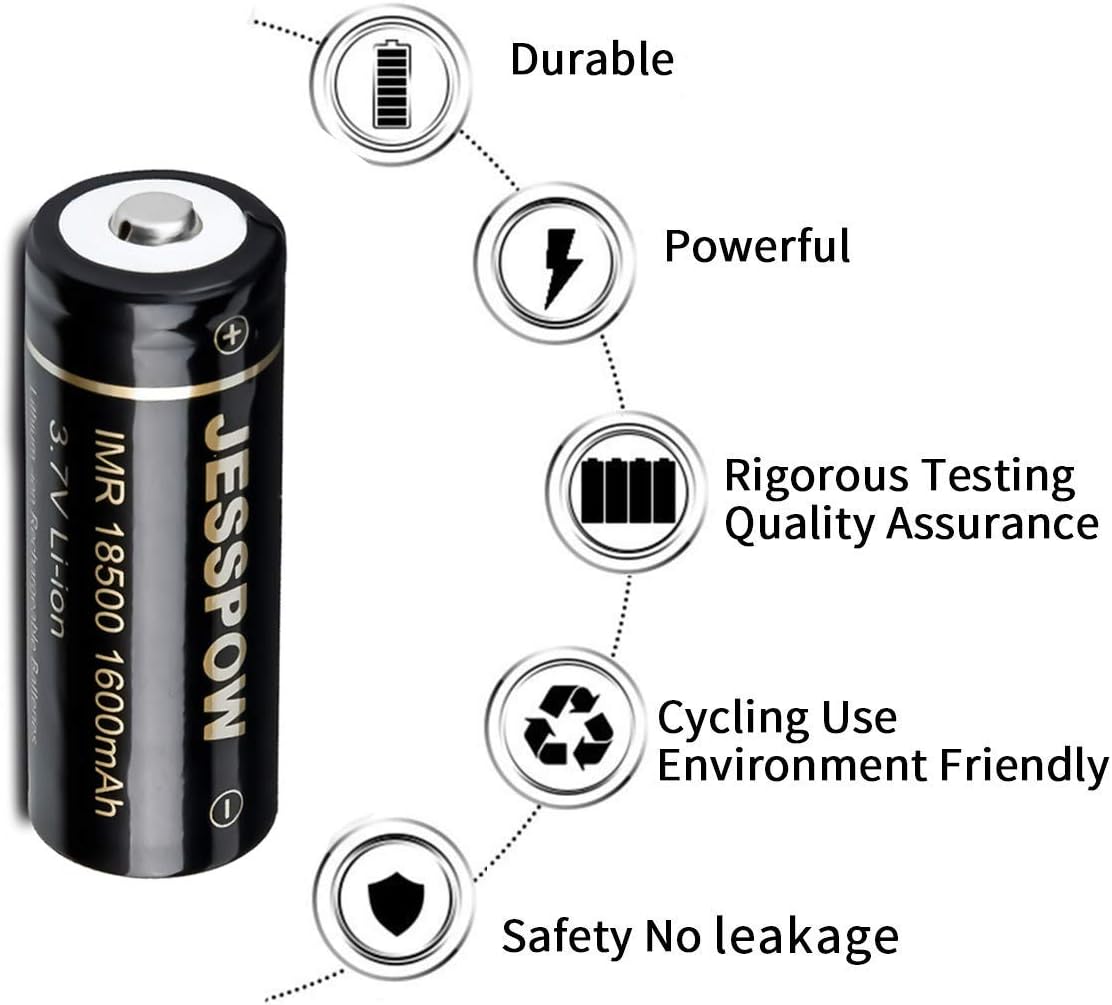 18500 4 Pack 3.7V Rechargeable Battery with Charger