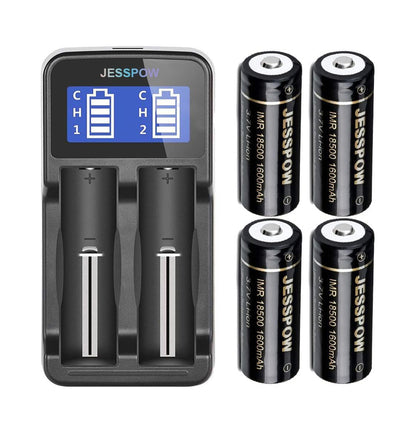 18500 4 Pack 3.7V Rechargeable Battery with Charger